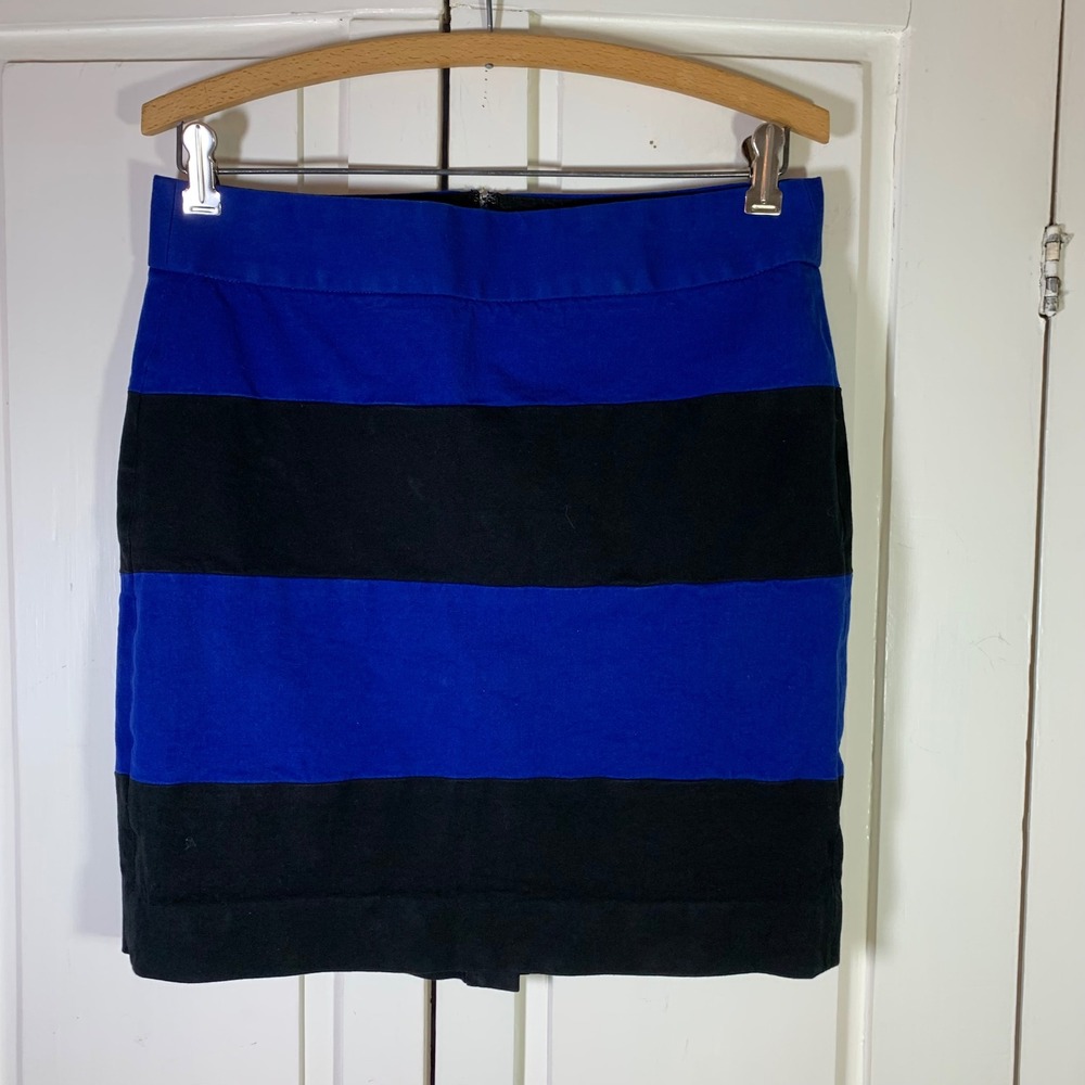 Banana Republic Sloan Rugby Stripe Pencil Skirt Royal Azure Black Petite 8